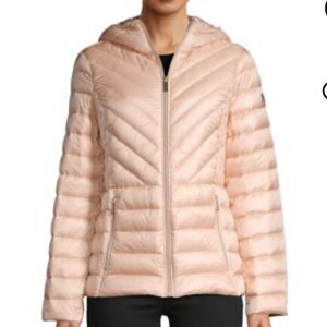 Micheal Kors Women Zip Packable Down Jacket W/Hood Blush Sz‎ S Gently Used